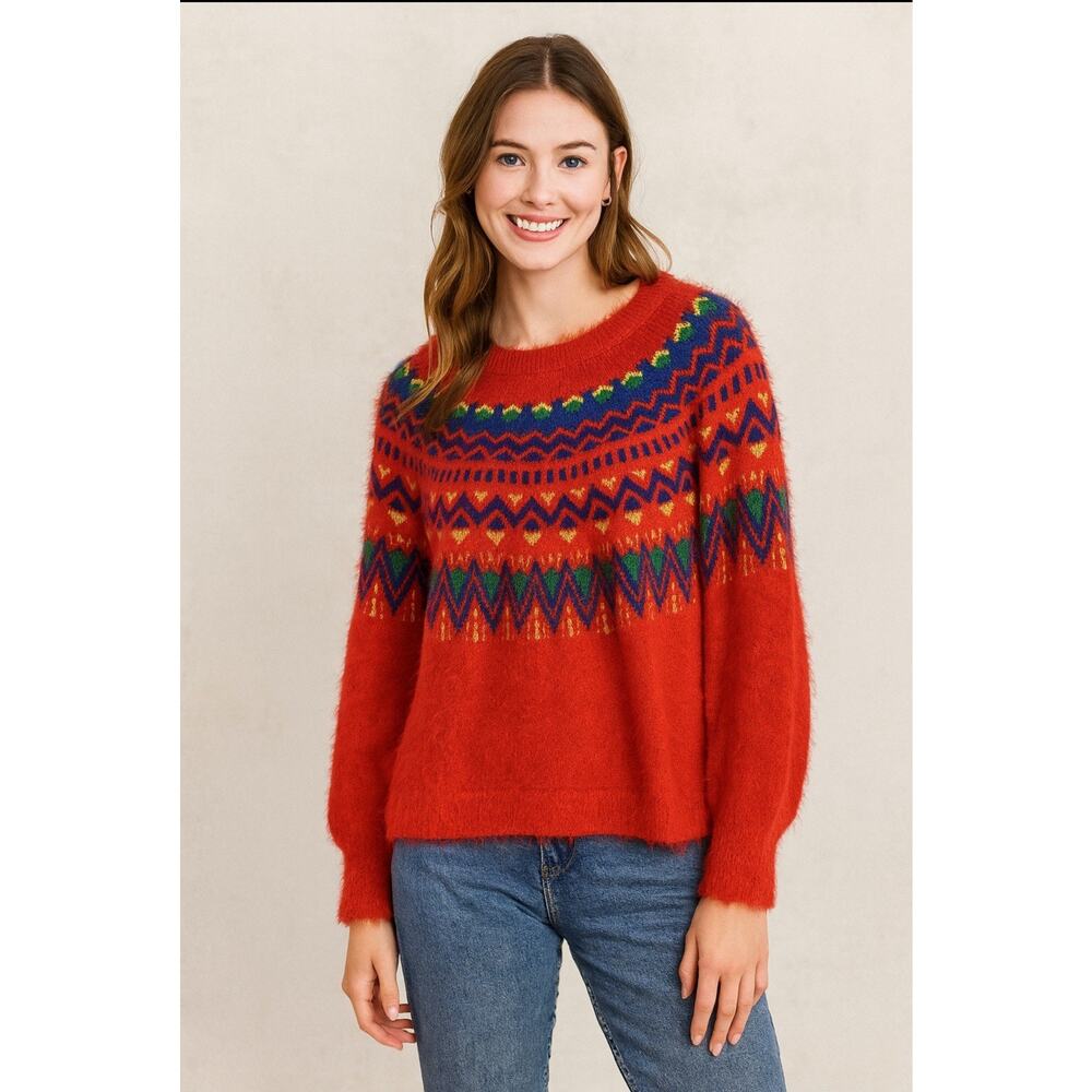 Womens Christmas Fair Isle Sweater Size M Fuzzy‎ Cozy Ugly Holiday Party Festive